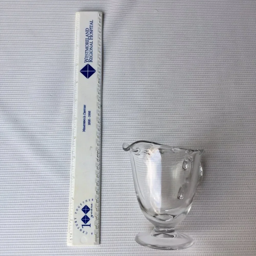 Clear Glass Creamer Pitcher Syrup Sauce Ruffled Rim Edge Ornate Handle Pedestal